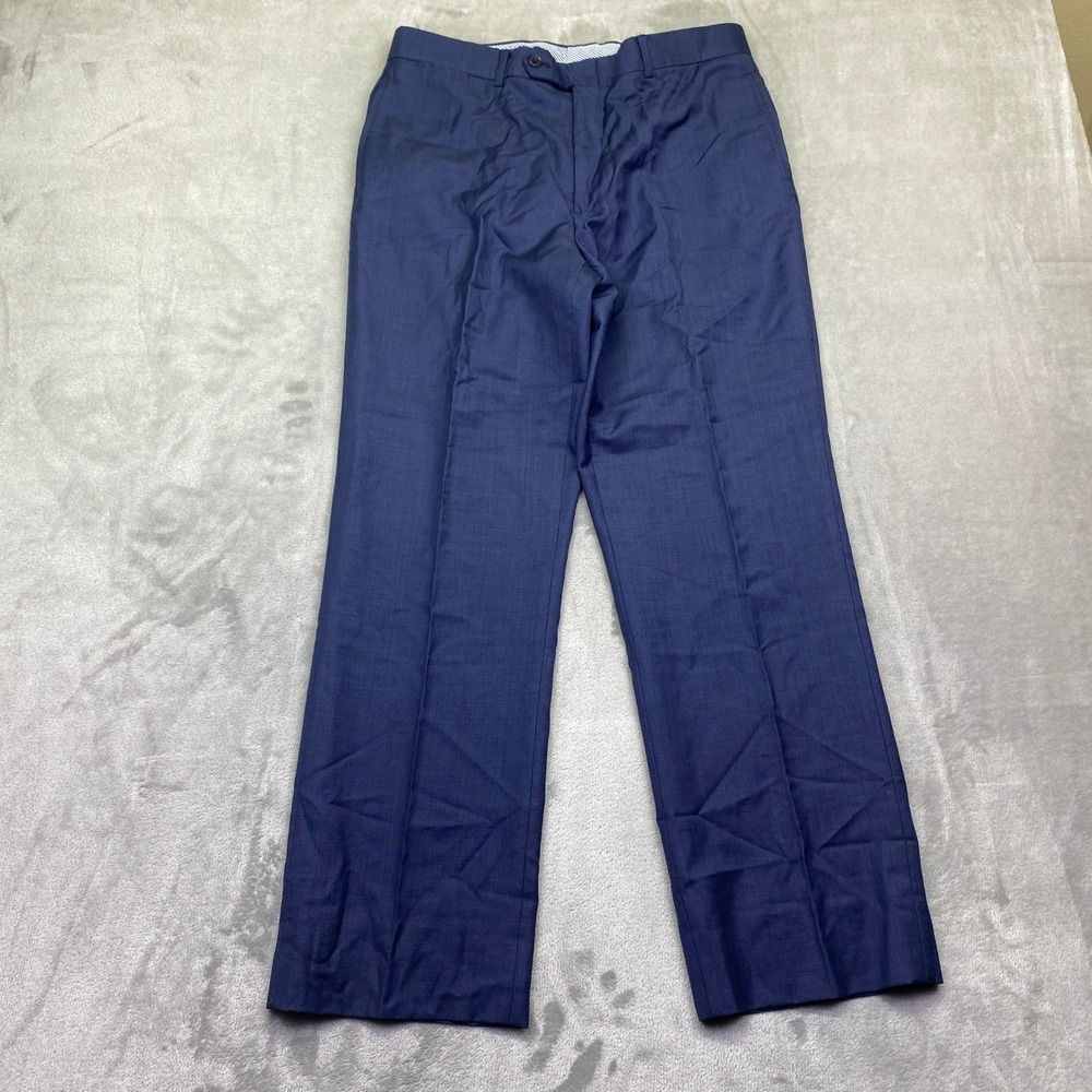 Tommy Hilfiger Mens Blue 100% Wool Dress Pants Flat Front Straight Leg Sz 32"